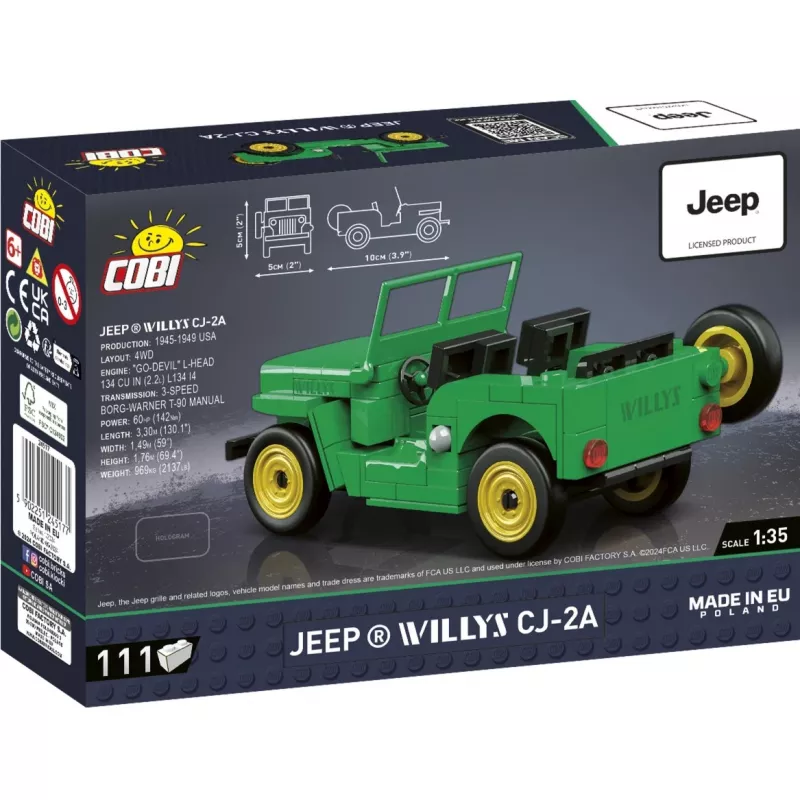 Ehitusmänguasi Cobi Jeep Willys CJ-2A roheline mudel 24517 – klotsiehituskomplekt