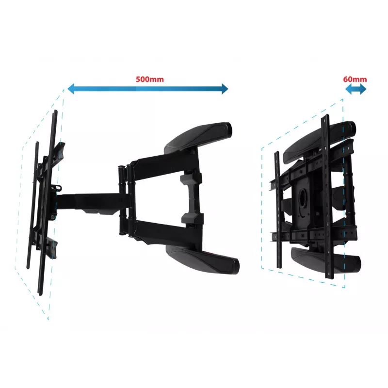 Seinale kinnitatav raam ESPERANZA ERW021 40–85-tollistele lameekraanteleritele, metallist, kallutatav, kaugus 6–50 cm, kandevõime 68 kg, VESA 200x100–600x500 mm