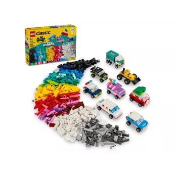 LEGO Classic Creative Vehicles Värviliste Mudelautode Komplekt Poltseiautoga ja 11023 Classic Roheline Alusplaat 32x32 Naastuga Ehitusmuru