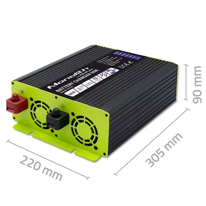 Akulaadija QOLTEC 51918 80A 12V — laadija LiFePO4, AGM, GEL, SLA akudele