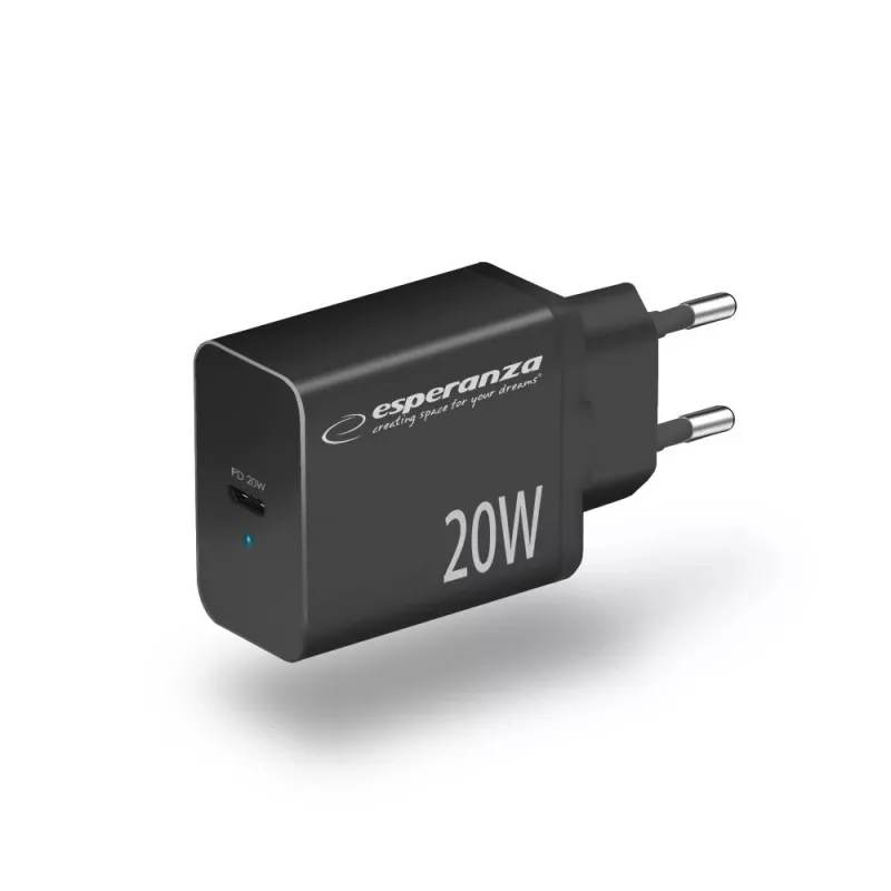Võrgulaadija ESPERANZA EZC104K 20W must, USB-toiteadapter kaasaskantavatele seadmetele