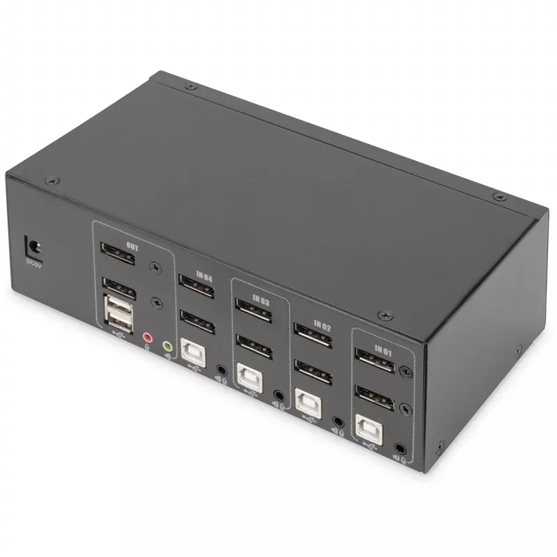 DIGITUS KVM-lüliti, 4 porti, topeltkuvar, 4K, DisplayPort®