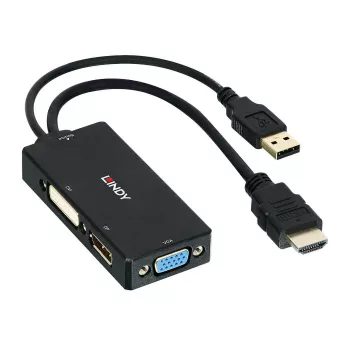 Lindy HDMI-DisplayPorti, DVI ja VGA muundur, 0,15 m, 2160p, must, DP STDP2600, DVI-D PS8222, VGA AG6200, 8 bit, 0 - 65 °C