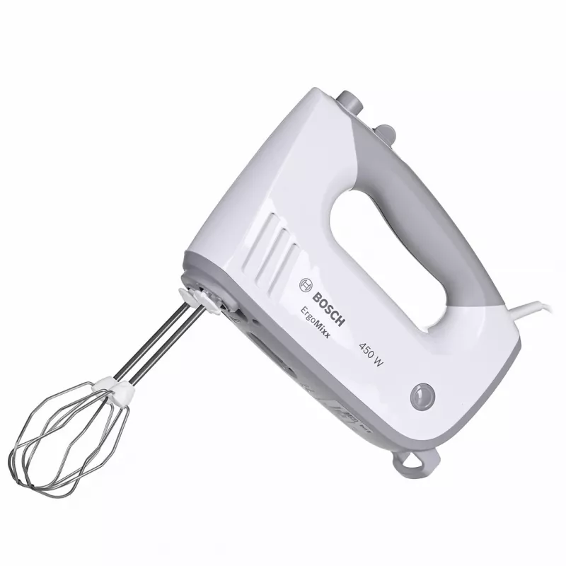 Käsisegisti Bosch MFQ36480 – 450 W, 5 kiirust turboga, hall/valge, visplid ja taignakonksud