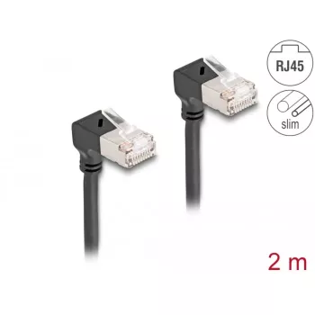 DeLOCK RJ45 võrgukaabel Cat.6A S/FTP õhuke 90° allapoole 2 m must
