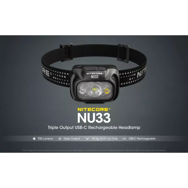 Peavõrulamp Nitecore NU33, must, 3 LED-i, 700 lm, alumiinium, USB-laetav, IP66