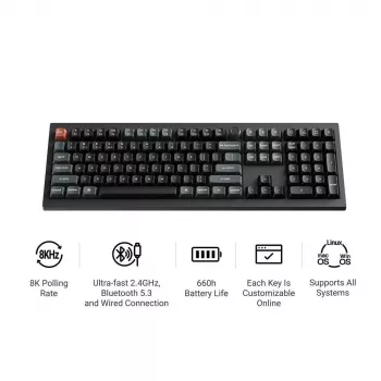 Mehaaniline täissuuruses (100%) klaviatuur Keychron V6 Ultra 8K — QWERTY, Bluetooth, RGB LED, must