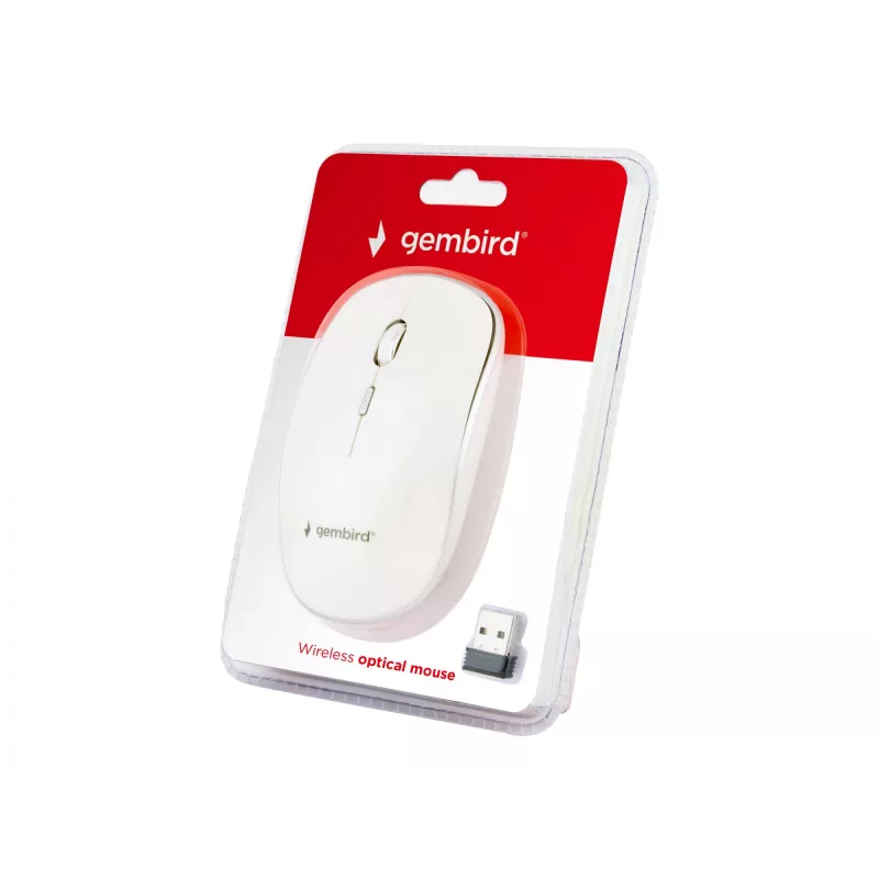Juhtmevaba hiir GEMBIRD MUSW-4B-01-W, mõlemakäeline, optiline 1600 DPI, 4 nuppu, RF-juhtmevaba, valge