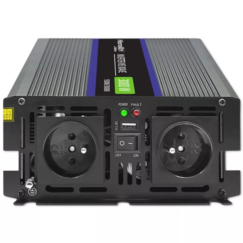 Pingemuundur QOLTEC Monolith 3000 MS Wave, 12 V → 230 V, 1500/3000 W, USB-ga