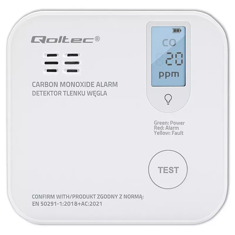 Vingugaasiandur QOLTEC 52577 — patareitoitega alarm, 85 dB helitugevus