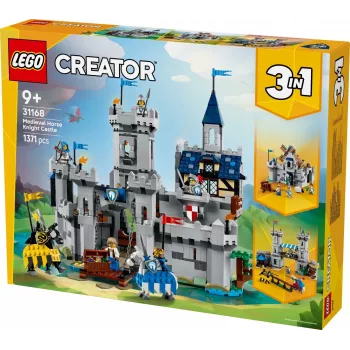 Ehitusmänguasi LEGO Creator 3-in-1 keskaegse rüütli lossi komplekt 31168 — 1371 tükki, 6 minifiguuri, vanusele 9+