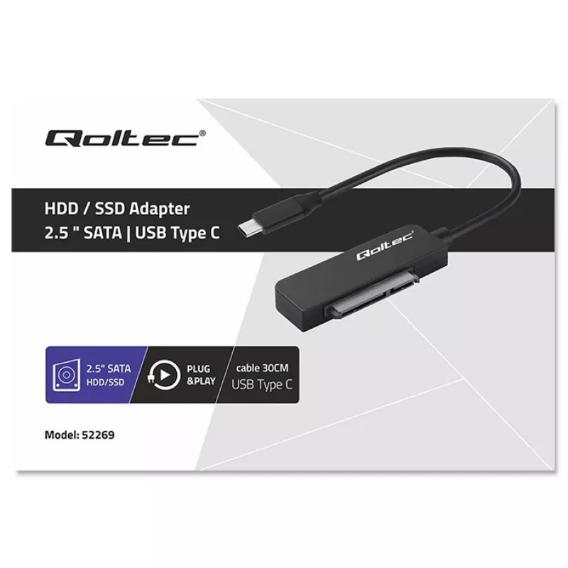 QOLTEC SATA adapter 52269 2,5-tollise draivi jaoks USB-C-le, toetab kuni 2TB