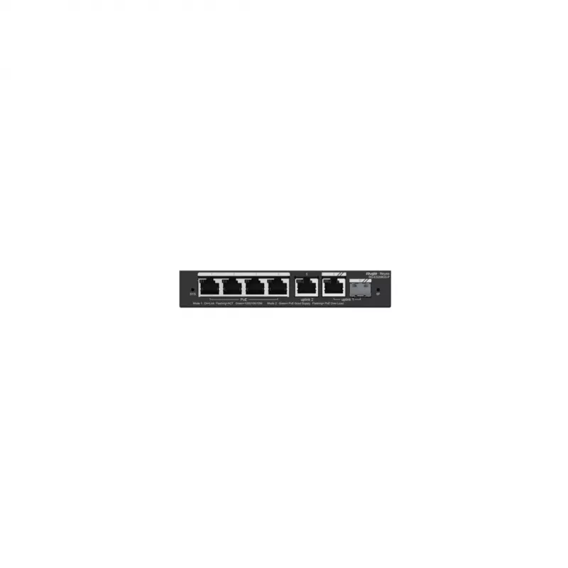 Hallatav PoE-lüliti RUIJIE RG-ES206GS-P — L2, 6x Gigabit RJ-45, 1x SFP, 4 PoE-porti (54 W eelarve), 12 Gbit/s, pilve kaudu hallatav