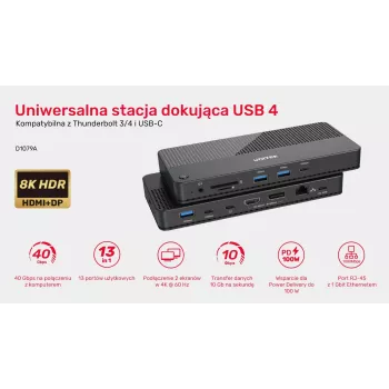 Dokkimisjaam UNITEK D1079A USB4 juhtmega must 100W toiteedastus