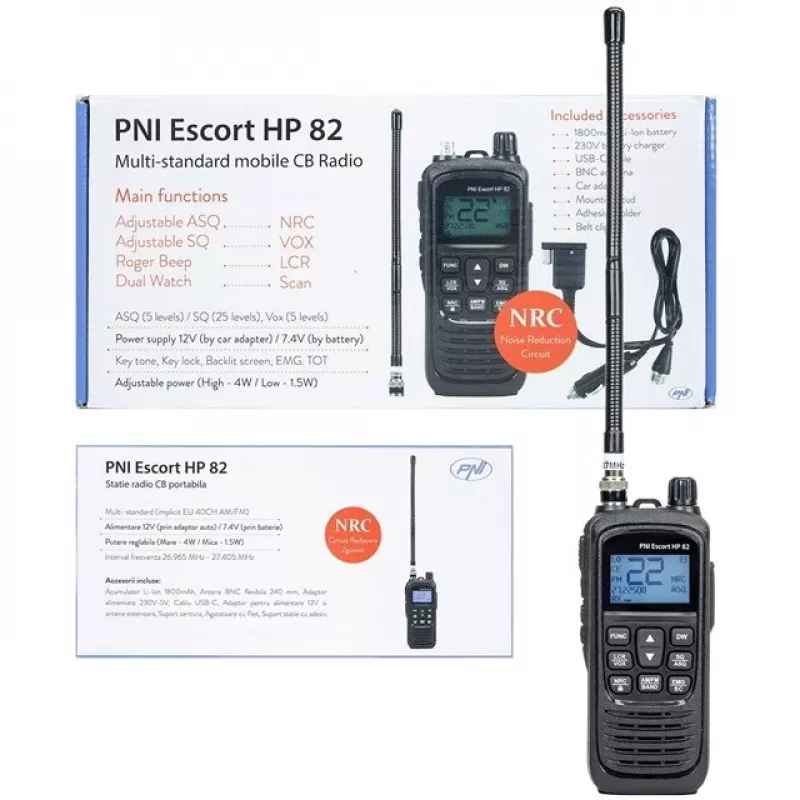 CB-raadiojaam PNI Escort HP 82 kaasaskantav 4W 12V pihu-/baasmudel