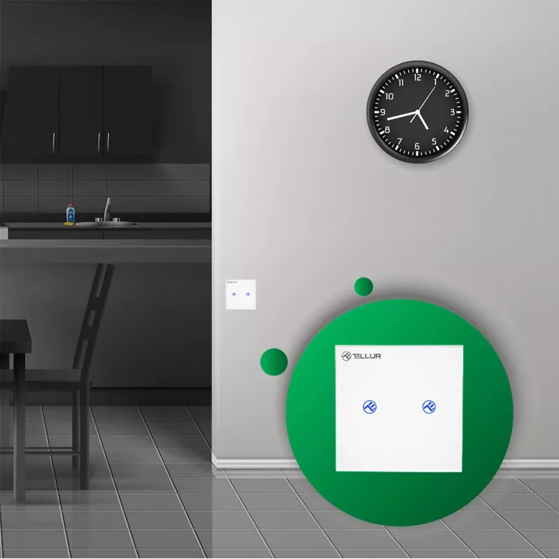 Nutikas WiFi-lüliti Tellur SS2N — 2 porti, koguvõimsus 1800 W, 10 A kanali kohta