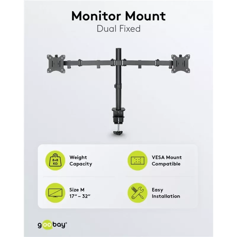 Goobay Monitor Arm Dual Flex - 17-32 inch Screen - Desk Mount VESA 75 and 100mm - Rotate, Swivel and Tilt - Height Adjustable Bracket - Maximum Load