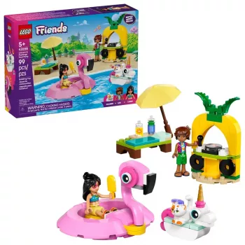 Ehitusmänguasi LEGO Friends komplekt 42658 basseinipidu ükssarviku ja flamingoga, tegelased ja tarvikud