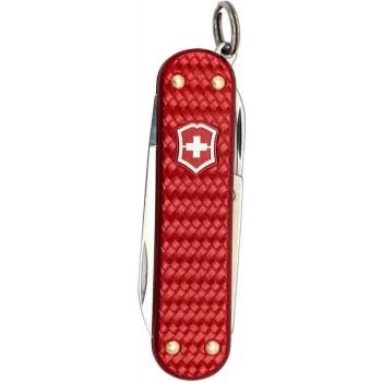 Taskunuga Victorinox Classic SD Precious Alox Iconic Red — kompaktne võtmehoidja multitööriist, väike tera, käärid, küüneviil