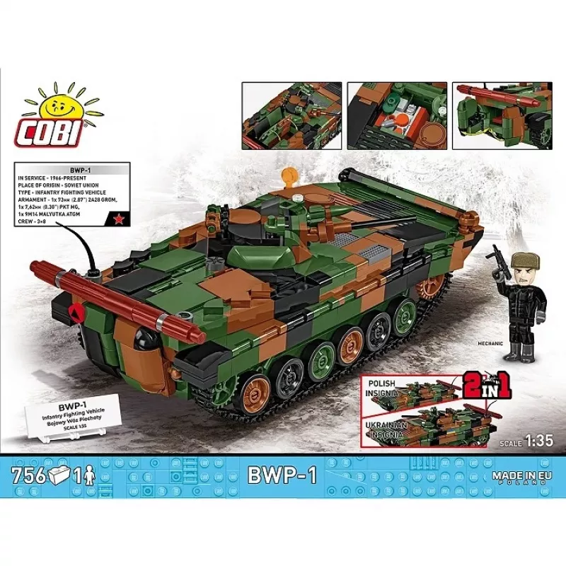 Ehitusklotside komplekt Cobi Armed Forces BWP-1 2630 — Poola/Ukraina amfiibse soomustransportööri mudelikomplekt