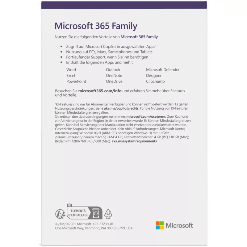 Microsoft 365 Family bokspakend 1 aasta kuni 6 inimesele Android iOS Windows MacOS