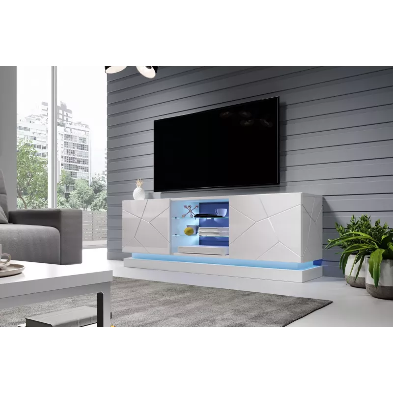 TV cabinet cama meble QIU 160 — MDF Valge gloss, 1600×420×570 mm