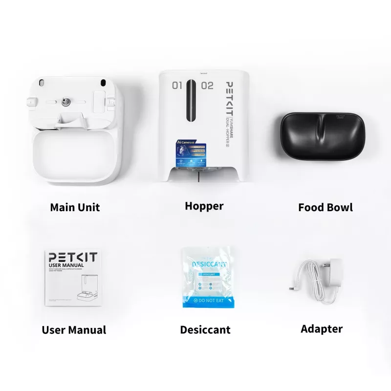 Automaatne lemmikloomasöötja PETKIT YumShare Dual-hopper 2 kaameraga, 5 L maht, ABS ja 304 roostevaba teras, valge
