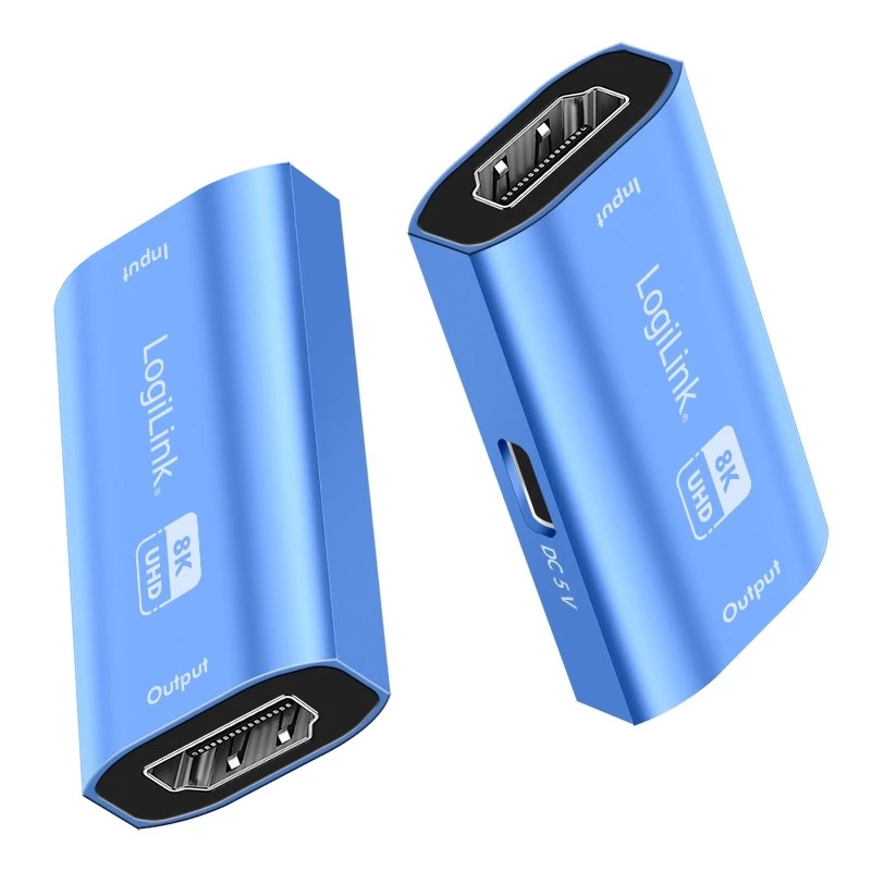 HDMI repiiter, 20m, 8K 60Hz, HDCP 2.3 alu, sinine