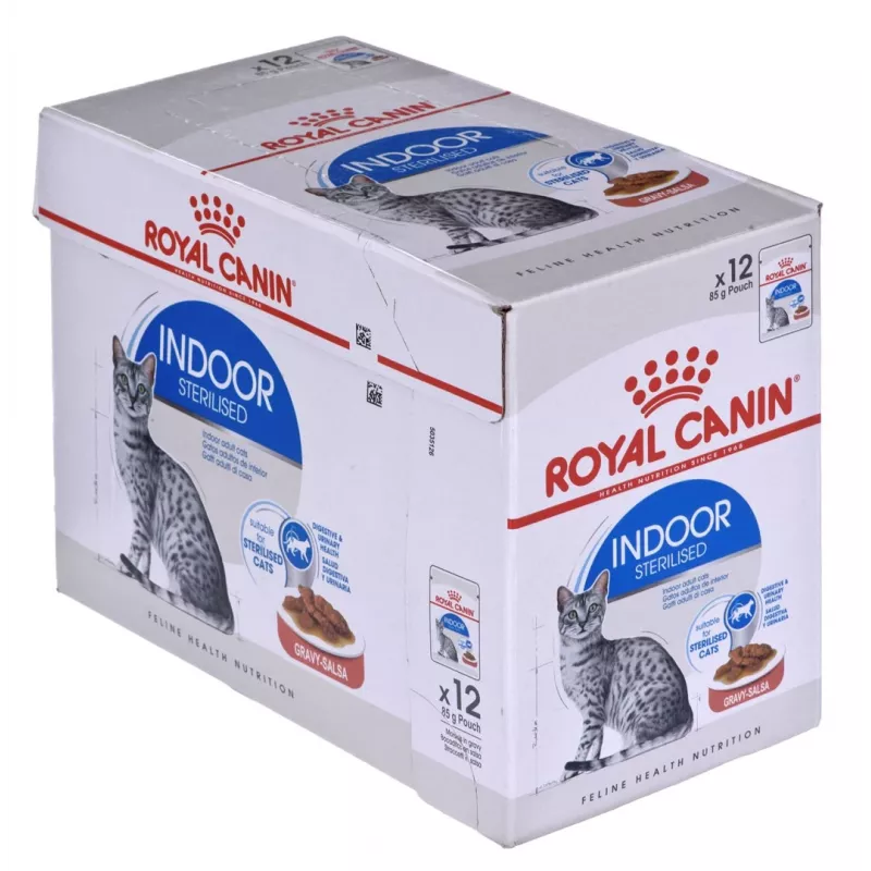 Märg kassitoit Royal Canin Indoor Sterilized 85 g kott — täiskasvanud toas elavatele kastreeritud kassidele, linnuliha maitsega, pakendis 12 x 85 g
