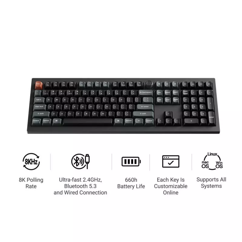 Mechanical klaviatuur Keychron V6 Ultra 8K — Full-size 100% QWERTY, Bluetooth, RGB, Must