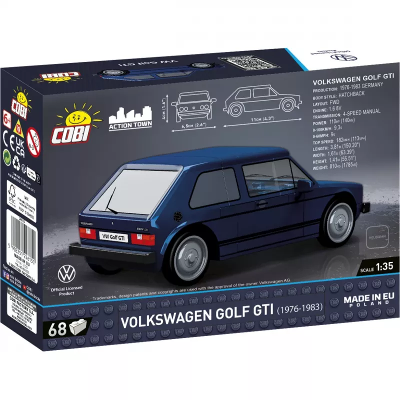 Cobi Volkswagen Golf GTI (1976–1983) ehituskomplekt, sinine, 1:35, 68 detaili