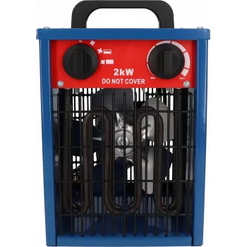 Ventilaator-elektrikeris BLAUPUNKT EH7010 — 2000 W, roostevabast terasest element, IPX4, põrandakasutus, kuni 22 m² ruumidele, must/punane/sinine
