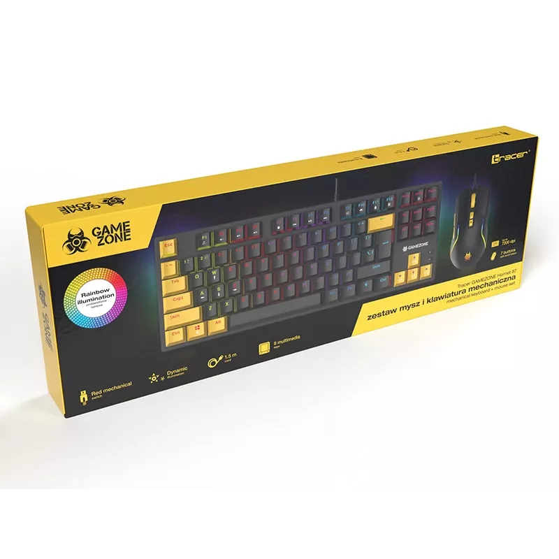 Tracer HORNET 87 klaviatuur Hiir komplektis Mängu USB QWERTY Inglise Must, Kollane