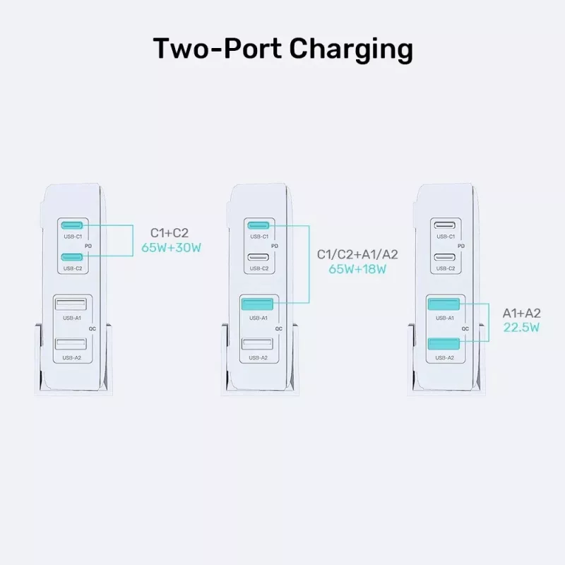 Uniteki lauaadapter P1229ABK01-EU 100W 2× USB-A ja 2× USB-C-ga