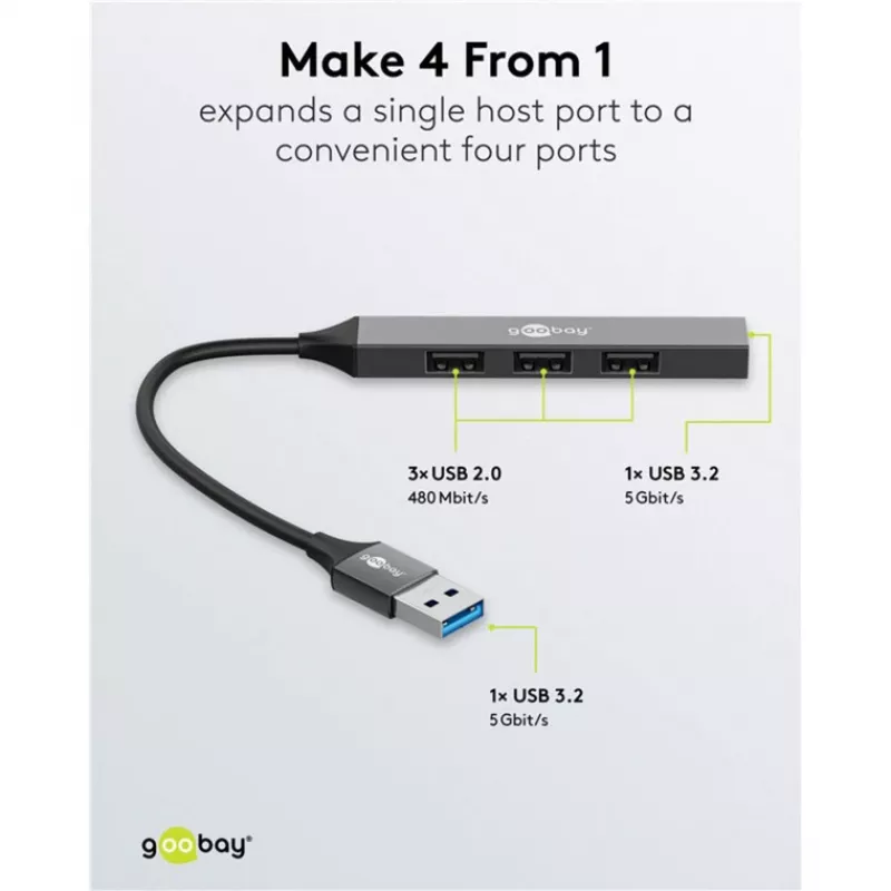 Goobay USB Hub 74456 Type-A 5000 Mbit/s Helehall