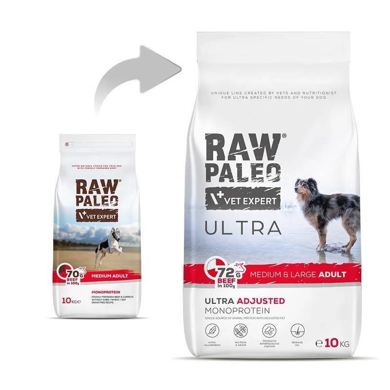 RAW PALEO Ultra Medium&Large Adult Beef - kuiv koeratoit - 10 kg