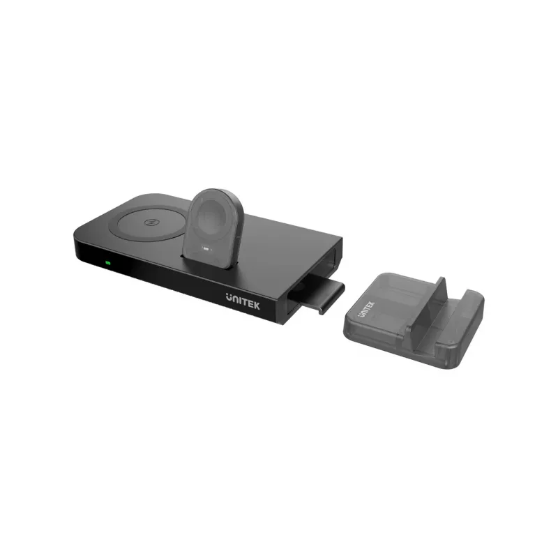 UNITEK MagMighty Combo 5 juhtmevaba laadimisalus kõrvaklappidele nutitelefonile nutikellale must USB kiirlaadimine