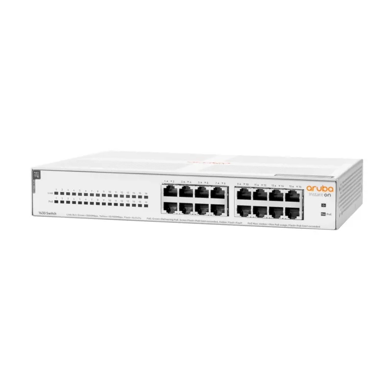 HPE Aruba Networking Aruba Instant On 1430 16G Class4 PoE 124W Haldamatu L2 Gigabit Ethernet (10/100/1000) Toite Etherneti (PoE) kaudu 1U Valge