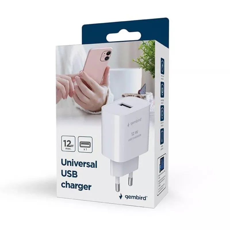 Universaalne USB-laadija 2.4A/must TA-UC-1A12-01-BK GEMBIRD