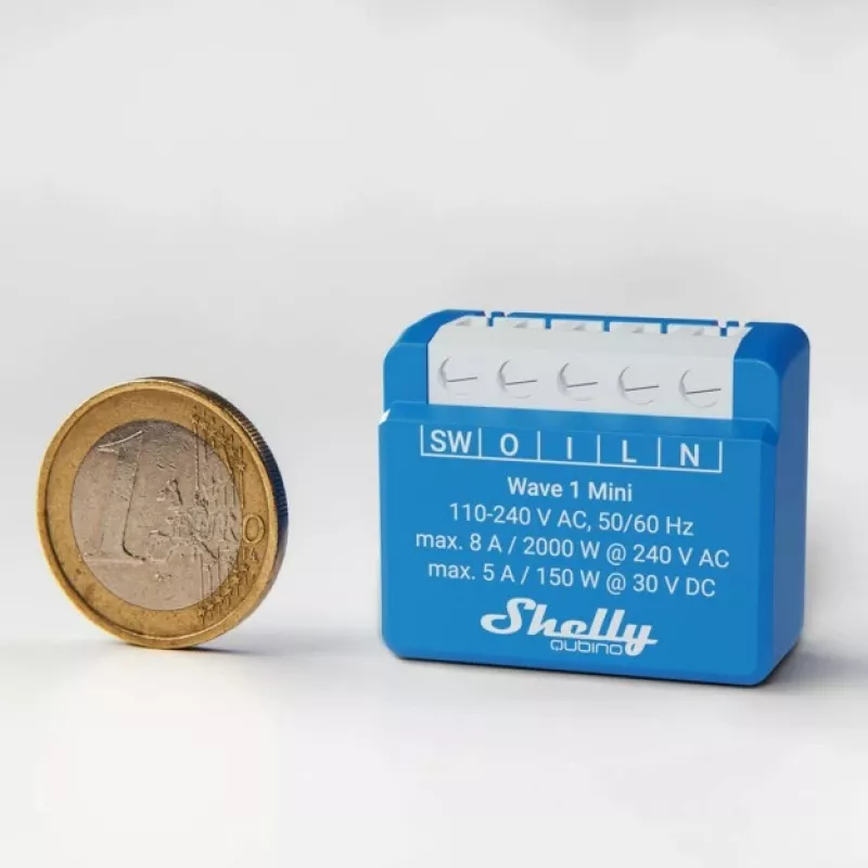 Nutikas relee Shelly Qubino Wave 1 Mini juhtmevaba 110–240V, 8A AC / 5A DC, 868,4 MHz, siseruumidesse, sinine