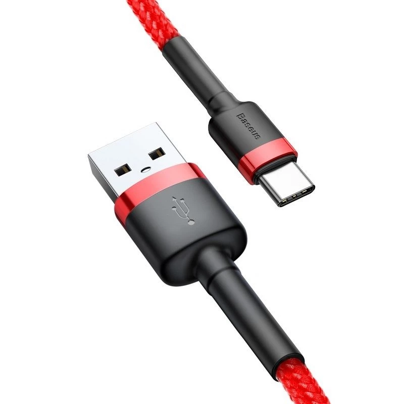 USB 2.0 A–USB-C kaabel Baseus CATKLF-B09 1m QC3.0 nailonpunutis punane, kiirlaadimine ja andmesünk