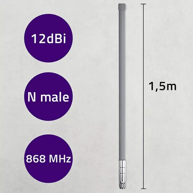 Välistingimustesse mõeldud LoRa antenn QOLTEC 12 dBi 868 MHz, 1,5 m kaabel