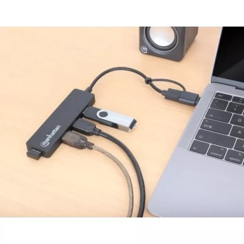 Manhattan USB-C & USB-A Combo Dock/Hub, pordid (4): USB-A (x4), 5 Gbps (USB 3.2 Gen1 ehk USB 3.0), USB-toitega (välist toiteallikat pole vaja)