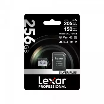 Mälukaart microSD 256GB C10 A2 U3 V30 205/150MB/s Silver Plus