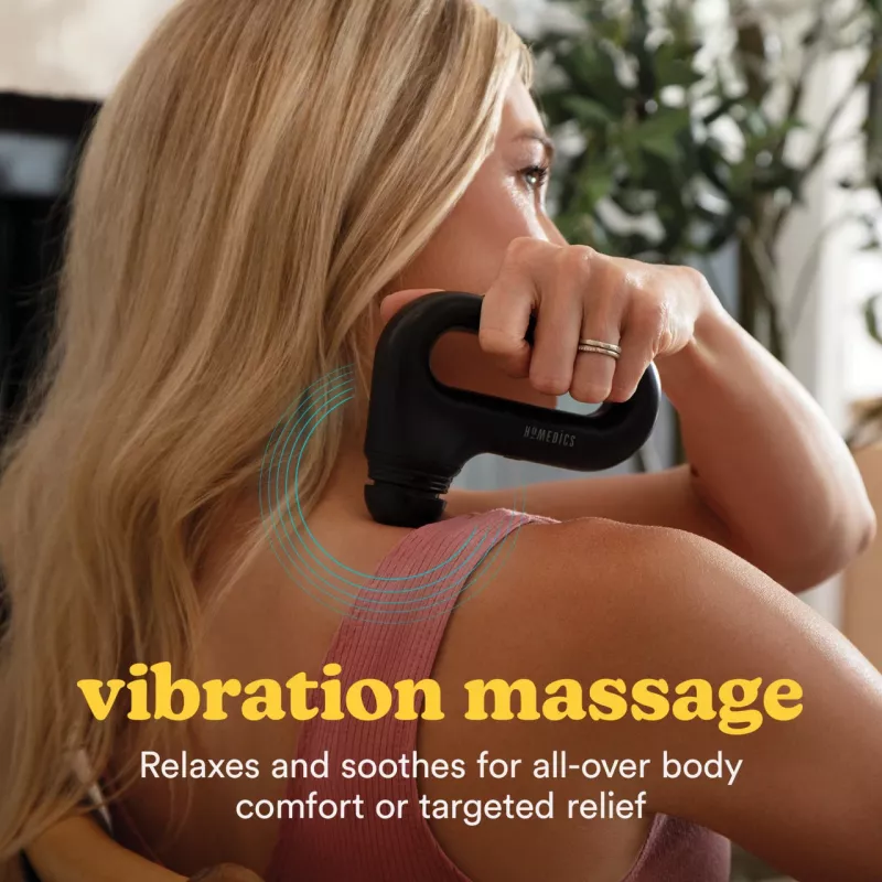 Kantav vibratsioonimassaažipüstol HoMedics HHP-120BK — kompaktne laetav löökmassaažiseade
