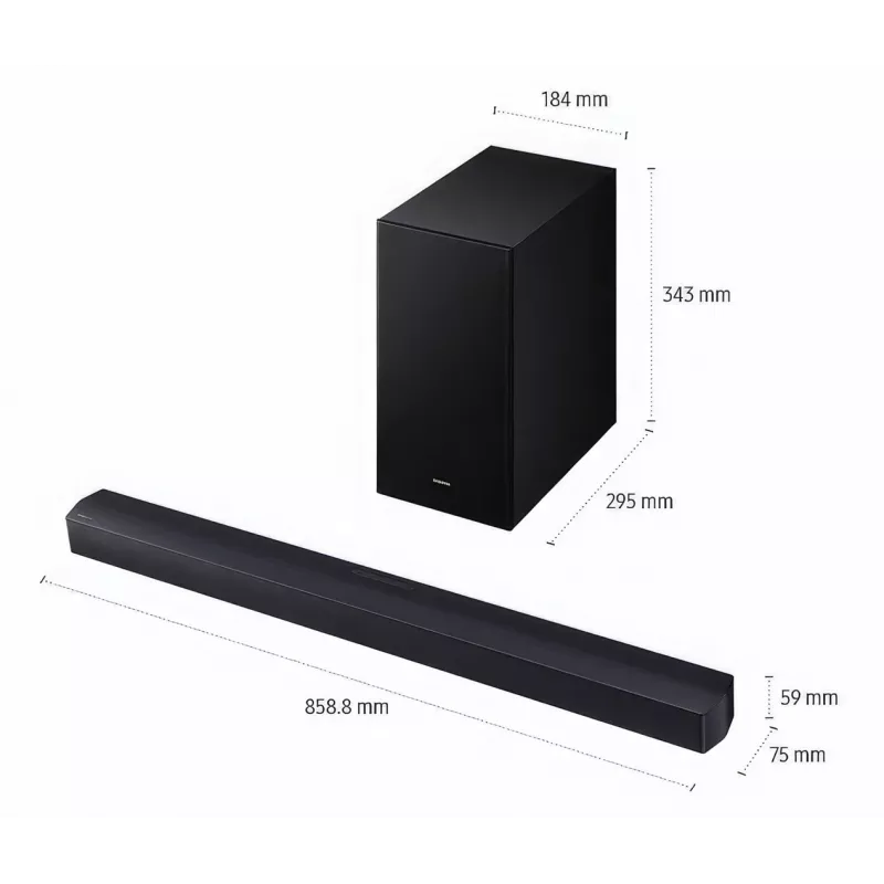 Samsung HW-B450F/EN 2.1‑kanaliga Bluetooth heliriba juhtmevaba bassikõlariga, 300 W RMS, Dolby Audio, ARC
