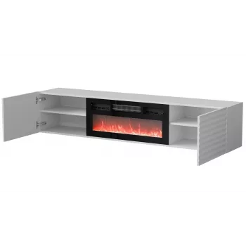 TV-kapp Cama Meble TULA elektrikaminaga, 1830×350×370 mm, valge matt pealispind ja raam
