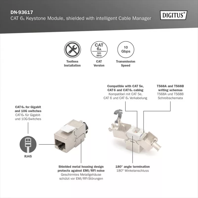 Digitus CAT 6A võtmemoodul, varjestatud, intelligentse kaablijuhtimisega