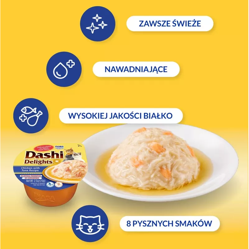 Kassimaius INABA Dashi Delights kana ja tuunikala puljongiga, 70 g, teraviljavaba, gluteenivaba, sojavaba