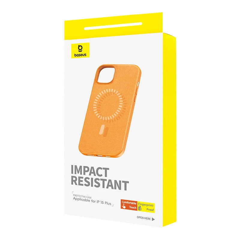 Magnetiline telefoniümbris iPhone 15 Plus Baseus Fauxther seeria (oranž)